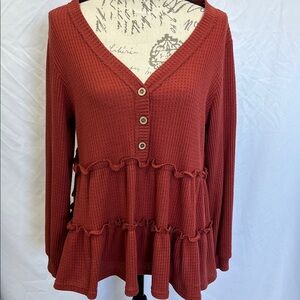 Rust ruffled waffled thermal baby doll long sleeve top 1.4.3. Story medium